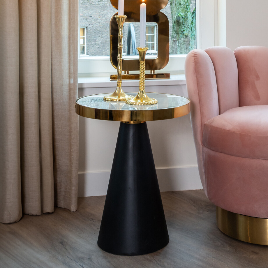 Richmond Bijzettafel 'Odin' Ø45cm, Wit Marmer / Goud / Zwart Richmond Bijzettafel 'Odin' Ø45cm, Wit Marmer / Goud / Zwart afbeelding 1