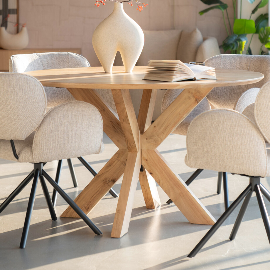 Eleonora Ronde Eettafel 'Nikki' Acaciahout, 130cm, kleur Naturel afbeelding 1