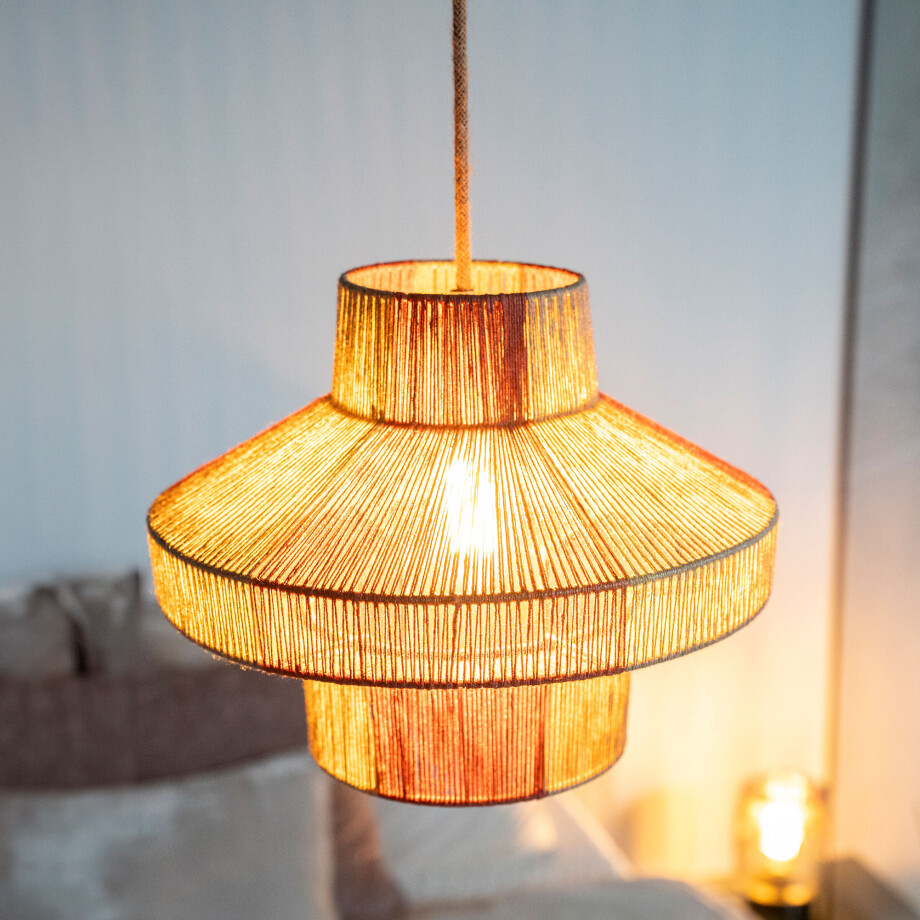 By-Boo Hanglamp 'Cirque' Jute, 30cm, kleur Naturel/Rood afbeelding 1