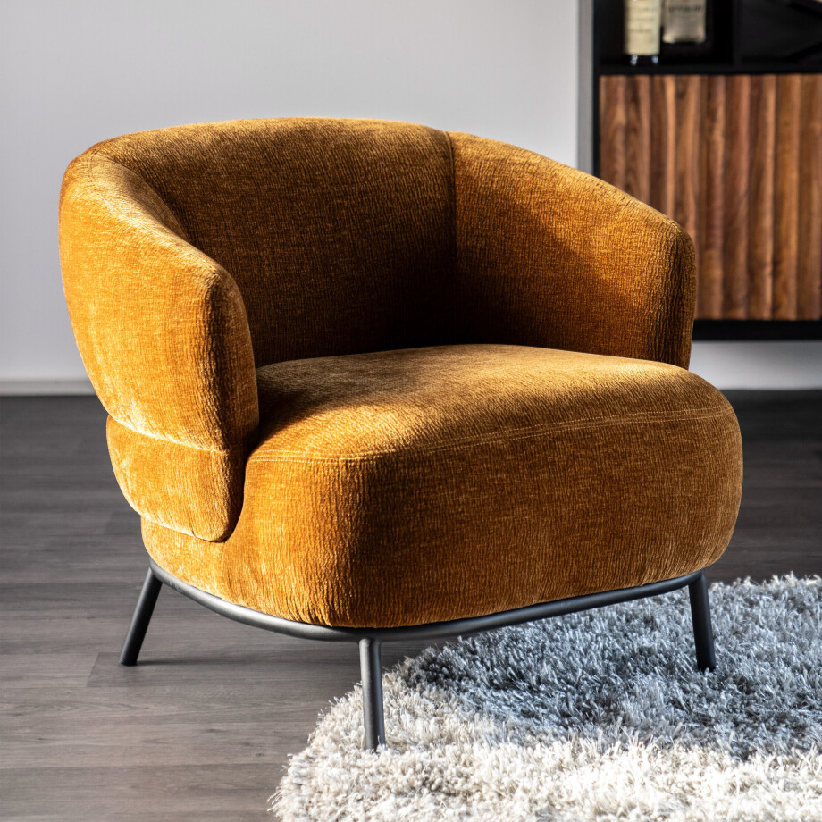 Eleonora Fauteuil 'David' Chenille, kleur Mosterdgeel afbeelding 1
