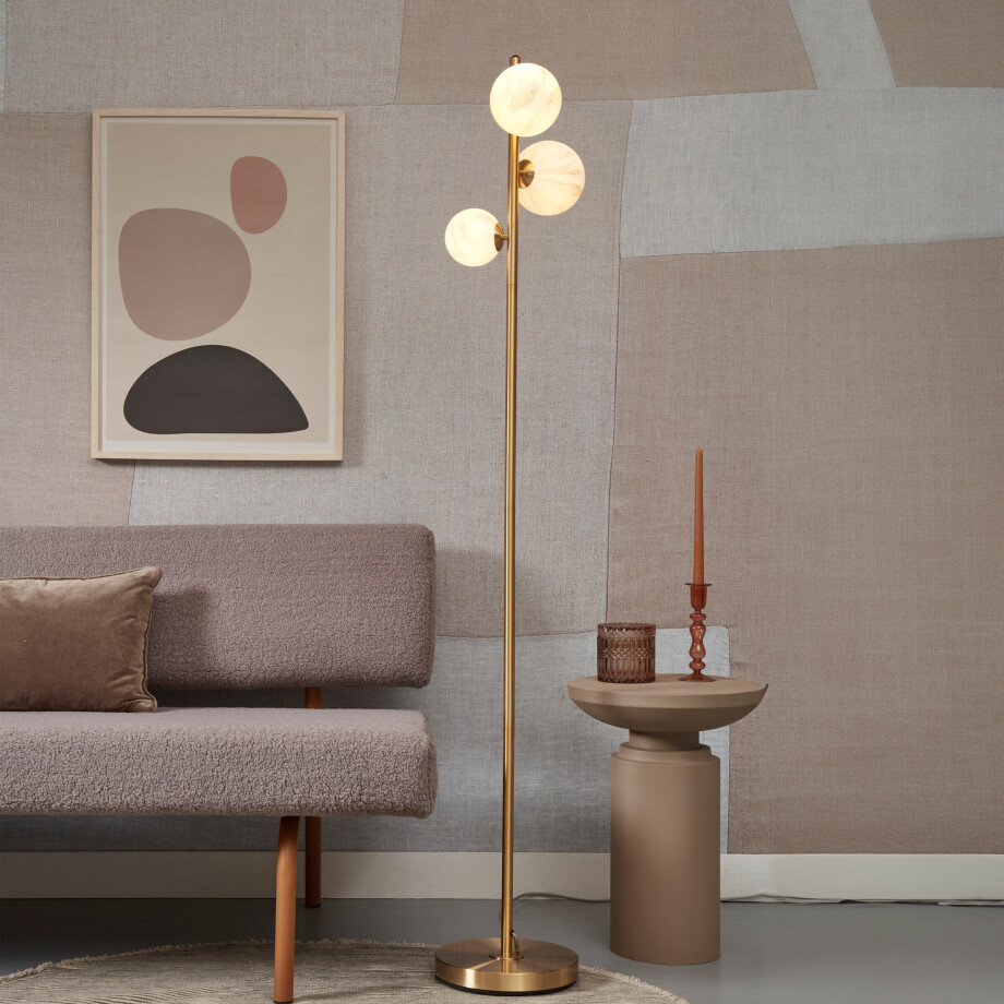 its about RoMi Voerlamp 'Carrara' Marmerprint, 3-lamps, kleur Goud afbeelding 1