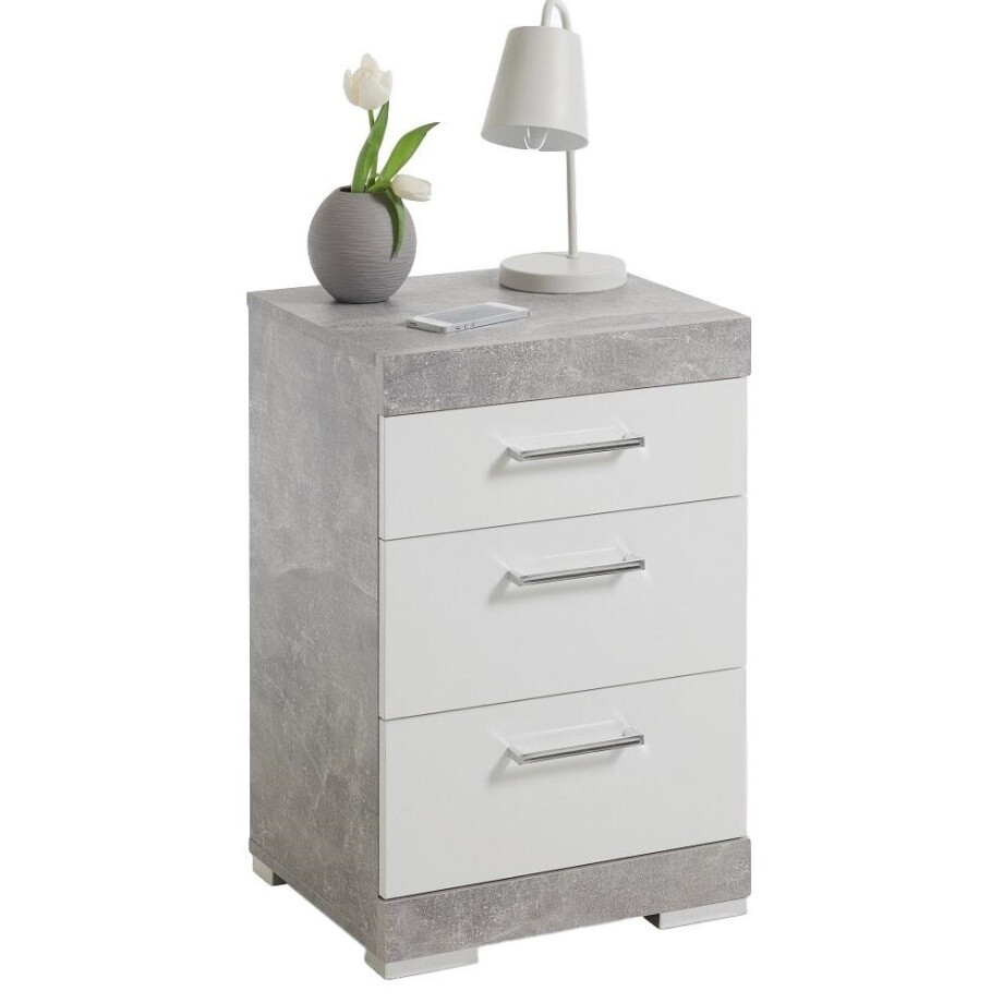 Nachtkastje Bristol 64 cm hoog in grijs beton met wit afbeelding 1