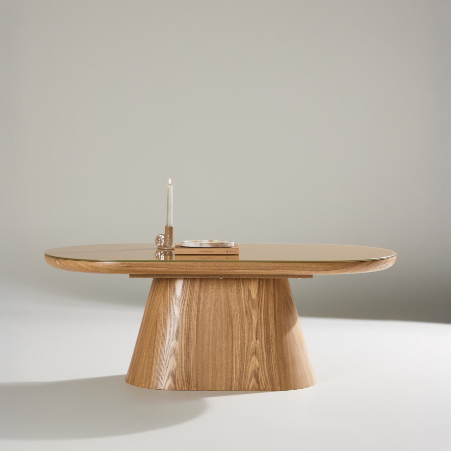 Nohr Ovale Salontafel 'Nateshia' MDF en glas, 120 x 60cm Nohr Ovale Salontafel 'Nateshia' MDF en glas, 120 x 60cm afbeelding 1