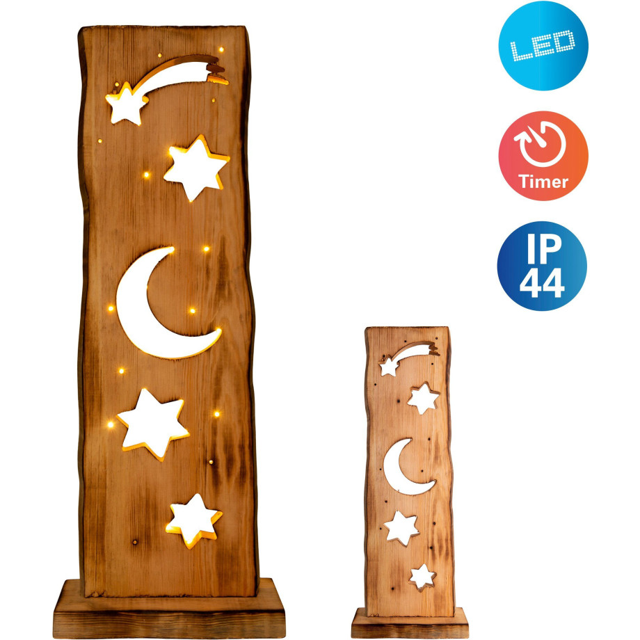 näve Decoratief ledobject Light Moon/Stars Voor buiten, incl. timer (6h aan en 18h uit) van hout (1 stuk) afbeelding 1