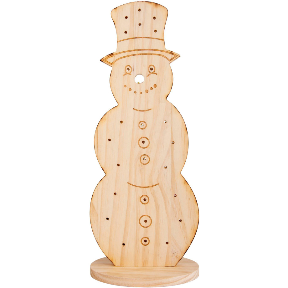 näve Decoratief ledobject Snowy, kerstdecoratie van hout Sneeuwman van hout, incl. timer, hoogte ca. 80 cm, op batterijen (1 stuk) afbeelding 1