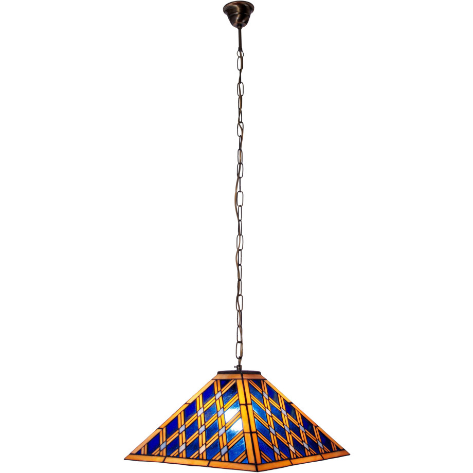 näve Hanglamp Pyra Tiffany-stijl piramidevormig glas blauw/goud 1xE27 pendel 80 cm afbeelding 1