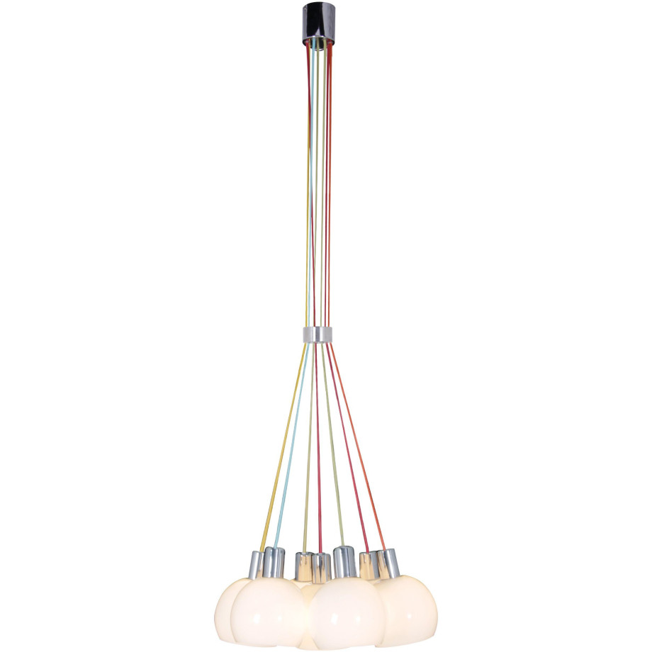 näve Hanglamp Rainbow-Bowl E14 max. 40 W, metaal/glas, chroom/wit/multicolour, l: 120 cm afbeelding 1