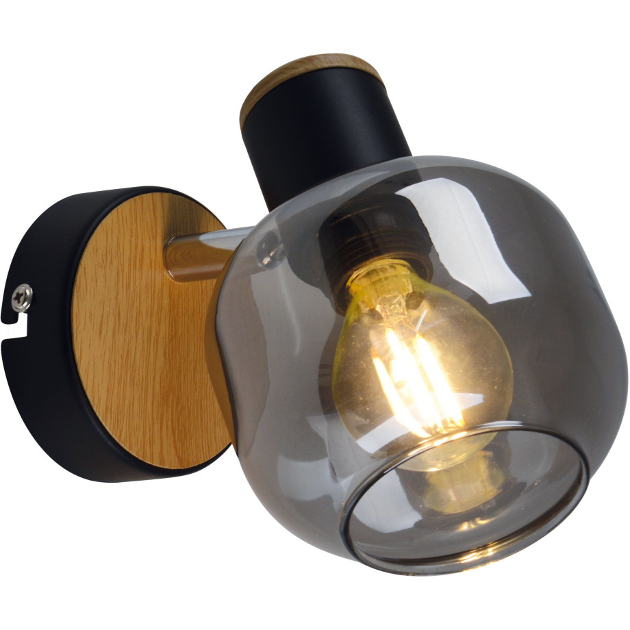 näve Wandlamp Fumoso 1 stuks spot>>fumoso<<,excl.1xe14 max.40 w,smoking glas,zwart/naturel (1 stuk) afbeelding 1