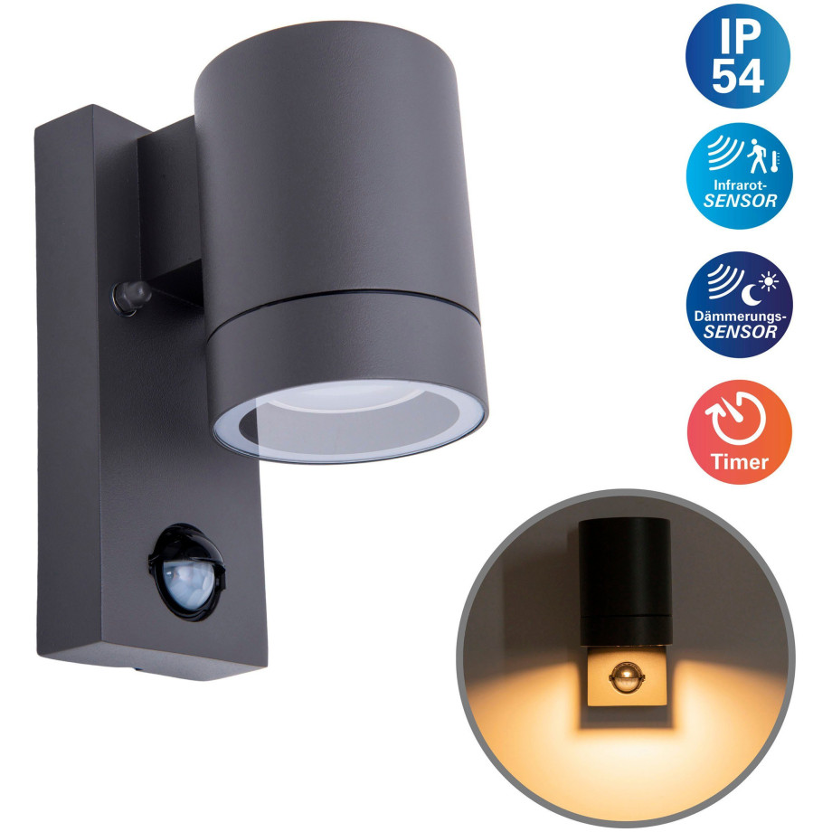 näve Wandlamp voor buiten Rombe met bewegingsmelder + schemersensor 1xgu10 aluminium antraciet (1 stuk) afbeelding 1