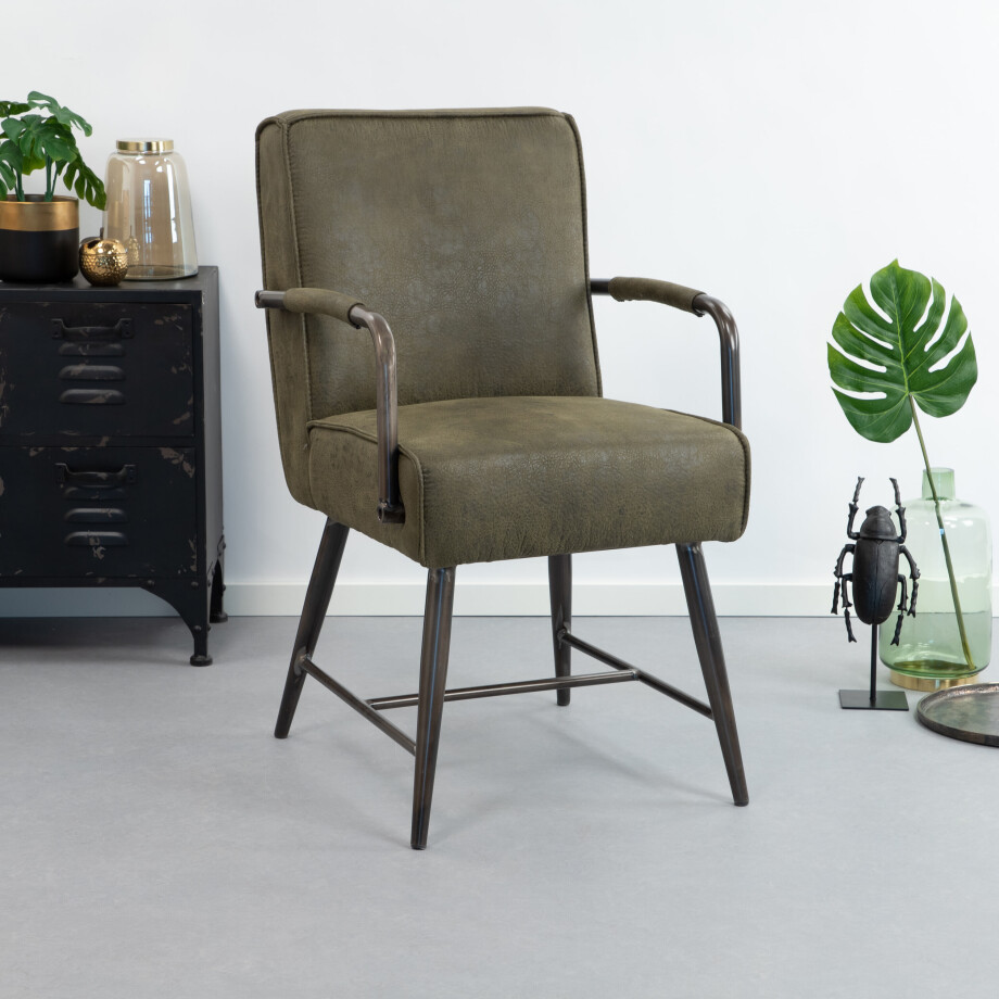 Tower Living Eetkamerstoel 'Belmonte' met armleuning, kleur Groen afbeelding 1