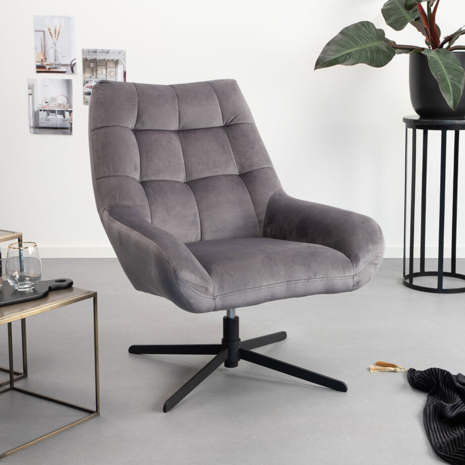 Sohome Draaifauteuil 'Nela' Velvet, kleur Donkergrijs afbeelding 1