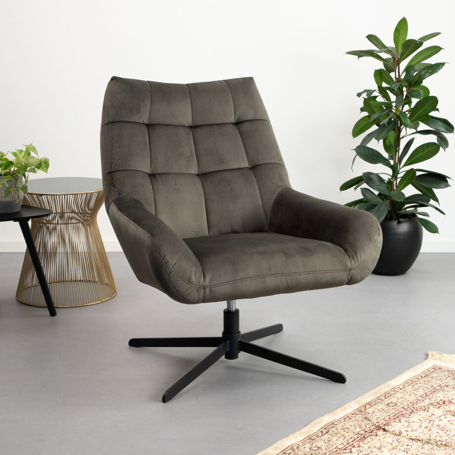 Sohome Draaifauteuil 'Nela' Velvet, kleur Dark Green afbeelding 1