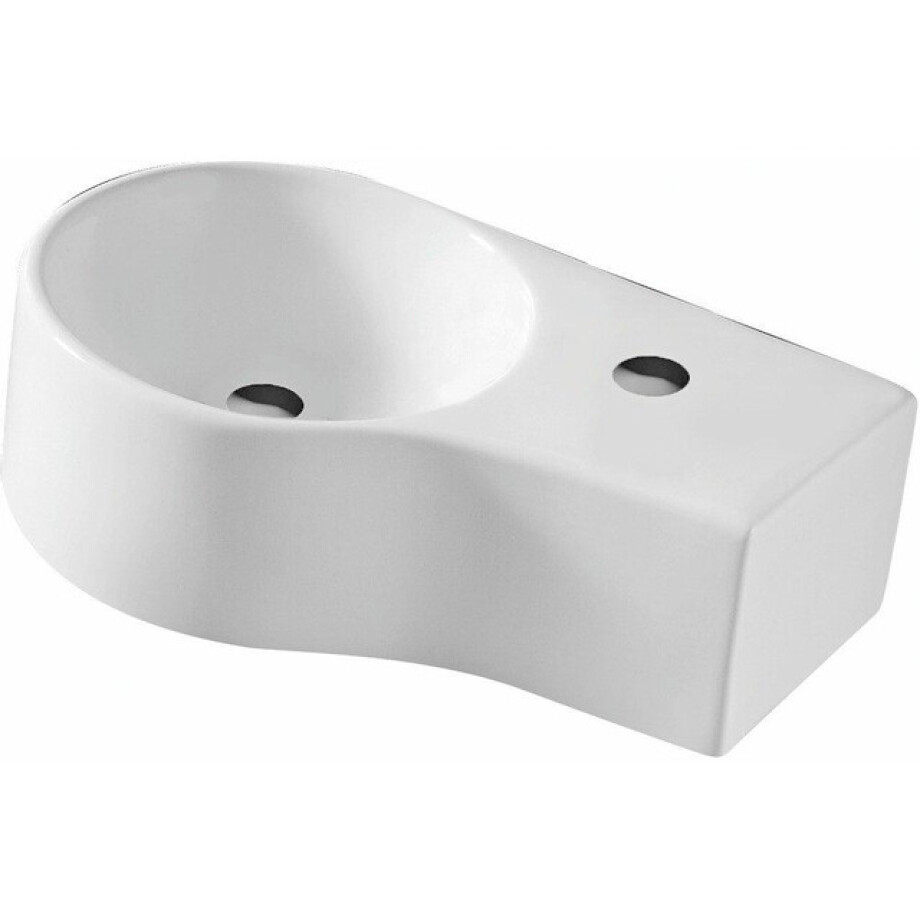 Nemo Spring Bali II handwasbakje 440 x 275 mm wandmontage porselein wit afvoergat D45 mm doorgestoken kraangat rechts D35 mm met overloop TR4506A afbeelding 1