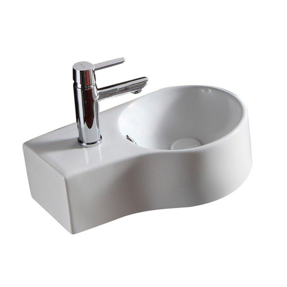 Nemo Spring Bali II handwasbakje 440 x 275 mm wandmontage porselein wit afvoergat D45 mm doorgestoken kraangat links D35 mm met overloop TR4506 afbeelding 1