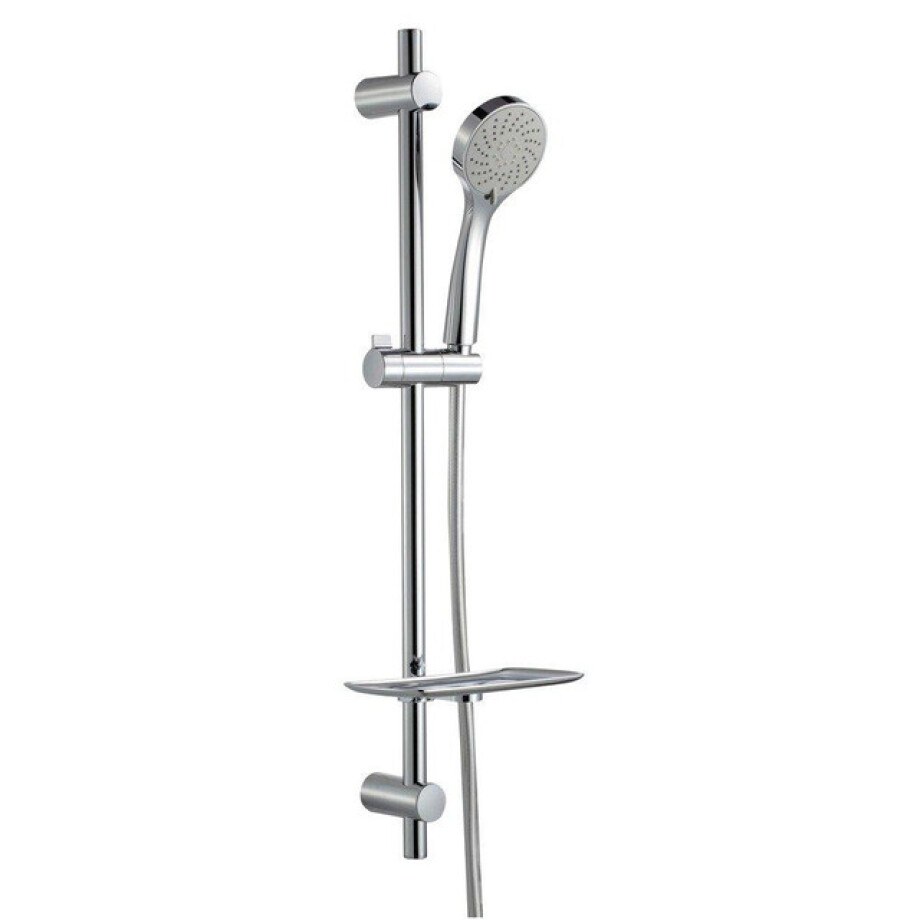 Nemo Spring Caluso douchestangset compleet met bevestigingen aanpasbaar 3 jets met glijstuk met zeepbakje verchroomd S0813+T0301XD0301+HOSE 1.75 afbeelding 1