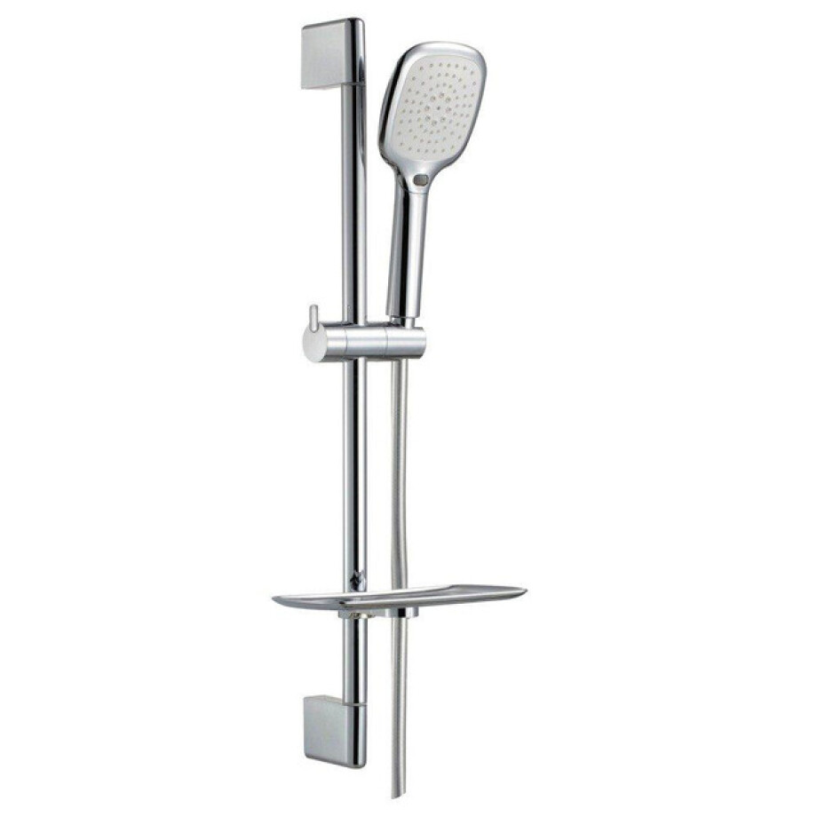 Nemo Spring Poggio douchestangset compleet 650 mm met bevestigingen 3 jets met glijstuk gladde kunststofflexibel met zeepbakje verchroomd S1013+T0201+D0301+HOSE 1.75 afbeelding 1