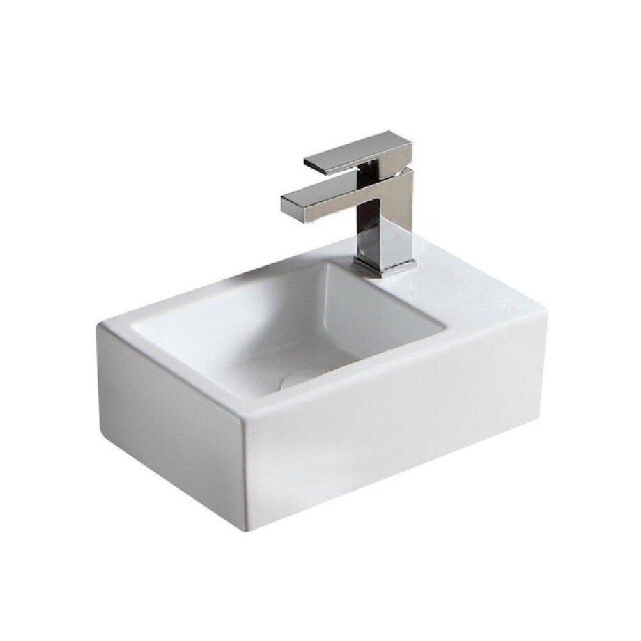 Nemo Spring Sula handwasbakje - rechthoekig - 37x23.5cm - wandmontage - kraangat rechts - diameter3.5cm - porselein wit TR4331 afbeelding 1