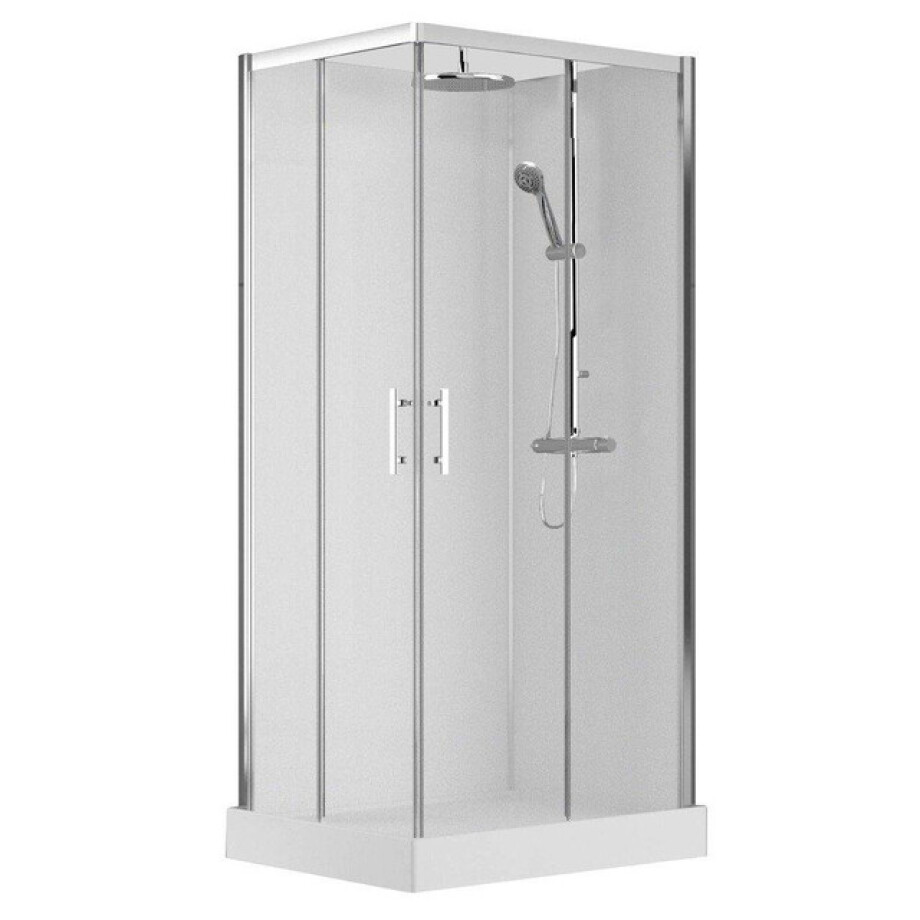 Nemo Spring Vidrio douchecabine - 100x80cm - 2 schuifdeuren - met regendouche - veiligheidsglas chroom VMVA100DT-1B afbeelding 
