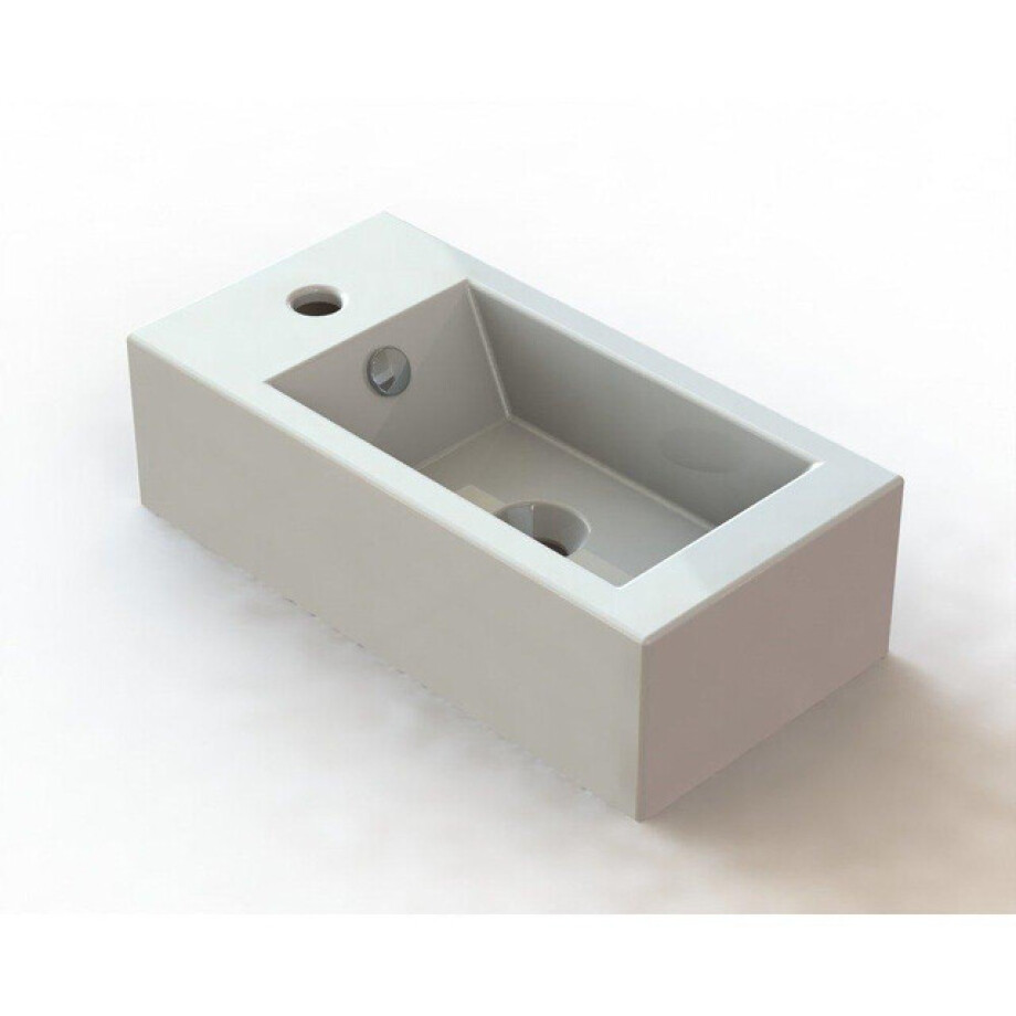 Nemo Spring Vigo handwasbakje 250 x 500 x 145 mm porselein wit rechthoekig voorgeboord kraangat links met overloop TR4127 afbeelding 1