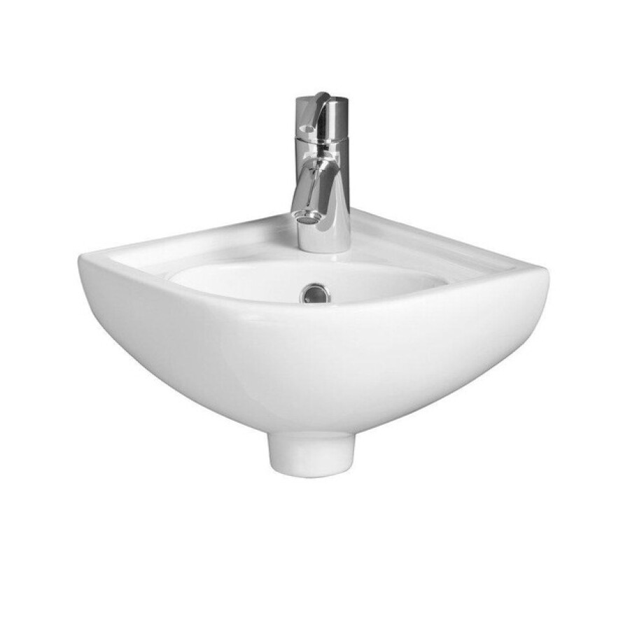 Nemo Start Star hoekhandwasbakje wand 360 x 440 x 195 mm porselein wit afvoergat D45 mm doorgestoken centraal kraangat D35 mm met overloop CO2601AWHA Nemo Start Star hoekhandwasbakje wand 360 x 440 x 195 mm porselein wit afvoergat D45 mm doorgestoken centraal kraangat D35 mm met overloop CO2601AWHA afbeelding 1