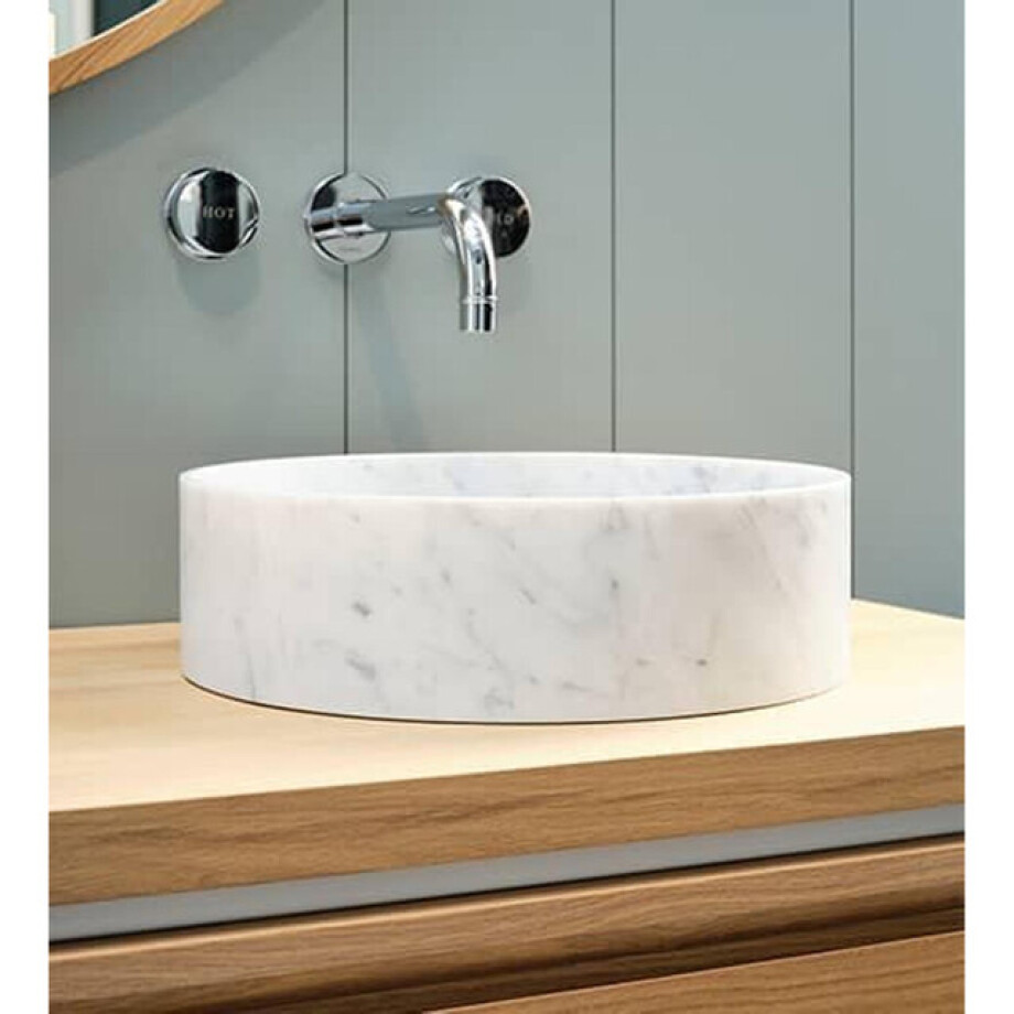 Nemo Stock Java Marble opbouwwastafel rond 380 x 380 x 110 mm marmer wit WD38334N WHITE MARBLE Nemo Stock Java Marble opbouwwastafel rond 380 x 380 x 110 mm marmer wit WD38334N WHITE MARBLE afbeelding 1