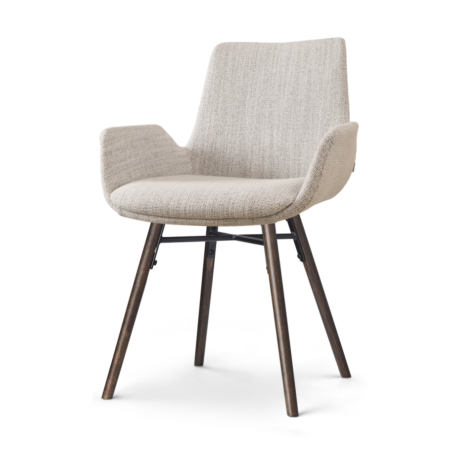 Nena-Eef eetkamerstoel beige gemêleerd - walnoot houten onderstel afbeelding 1