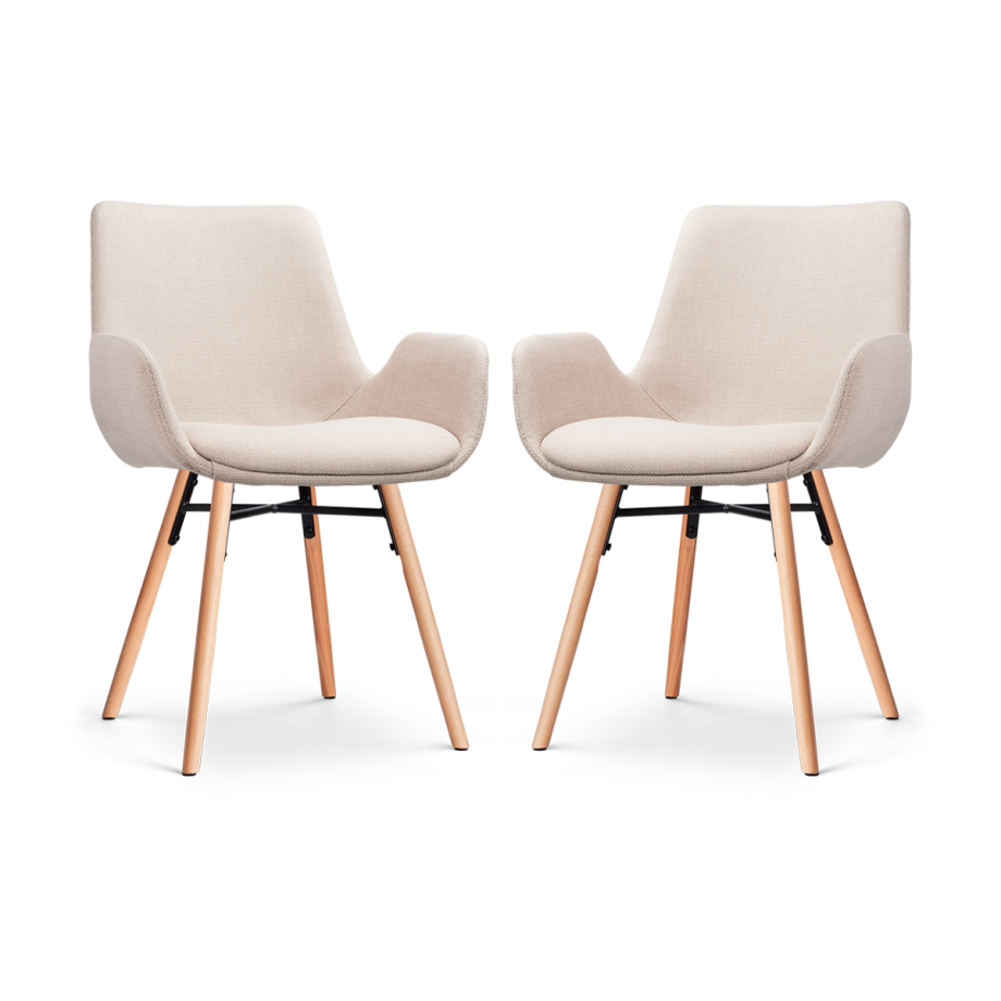 Nena-Eef eetkamerstoel beige - houten onderstel - set van 2 afbeelding 1