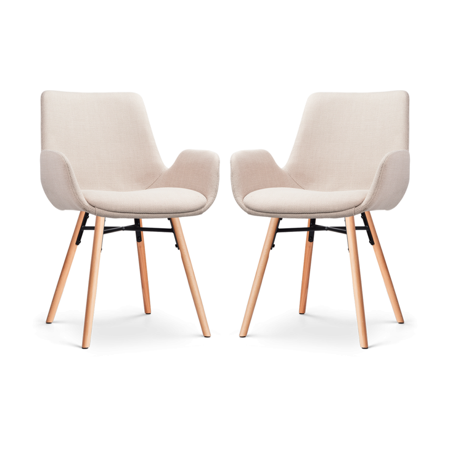 Nena-Eef eetkamerstoel beige - houten onderstel - set van 2 afbeelding 1