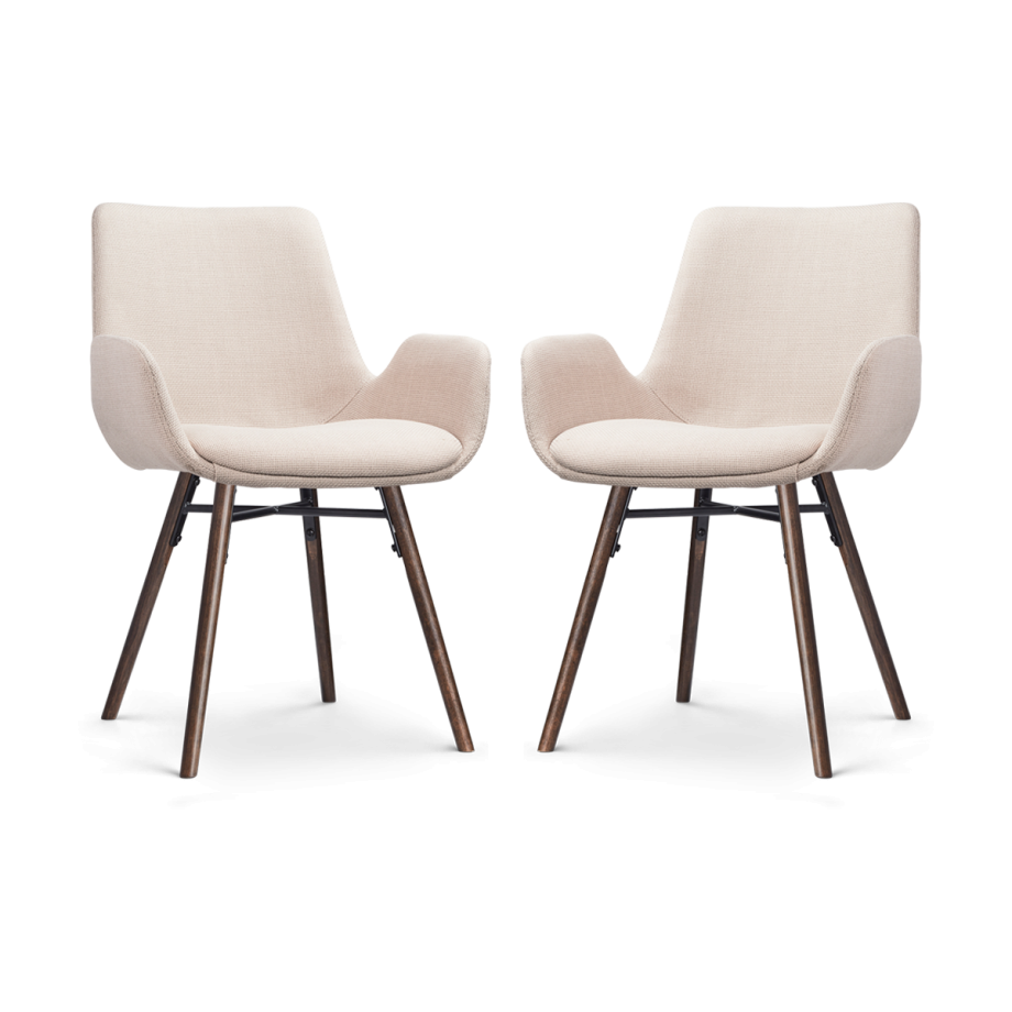 Nena-Eef eetkamerstoel beige - walnoot houten onderstel - set van 2 Nena-Eef eetkamerstoel beige - walnoot houten onderstel - set van 2 afbeelding 1