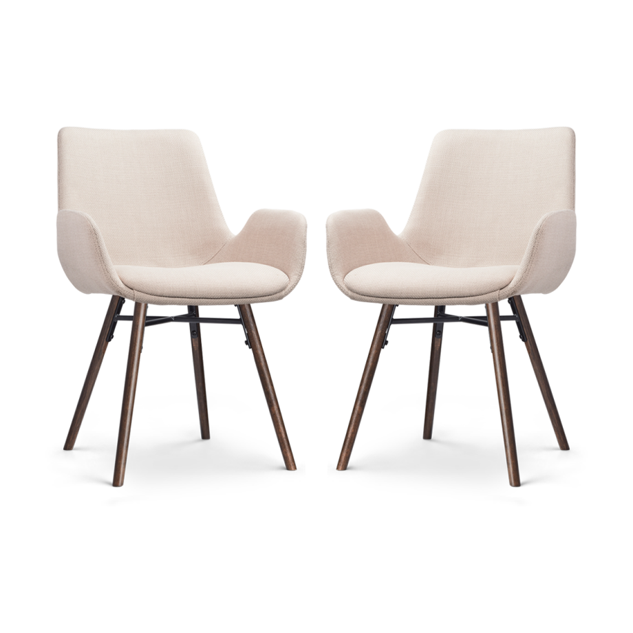 Nena-Eef eetkamerstoel beige - walnoot houten onderstel - set van 2 afbeelding 1