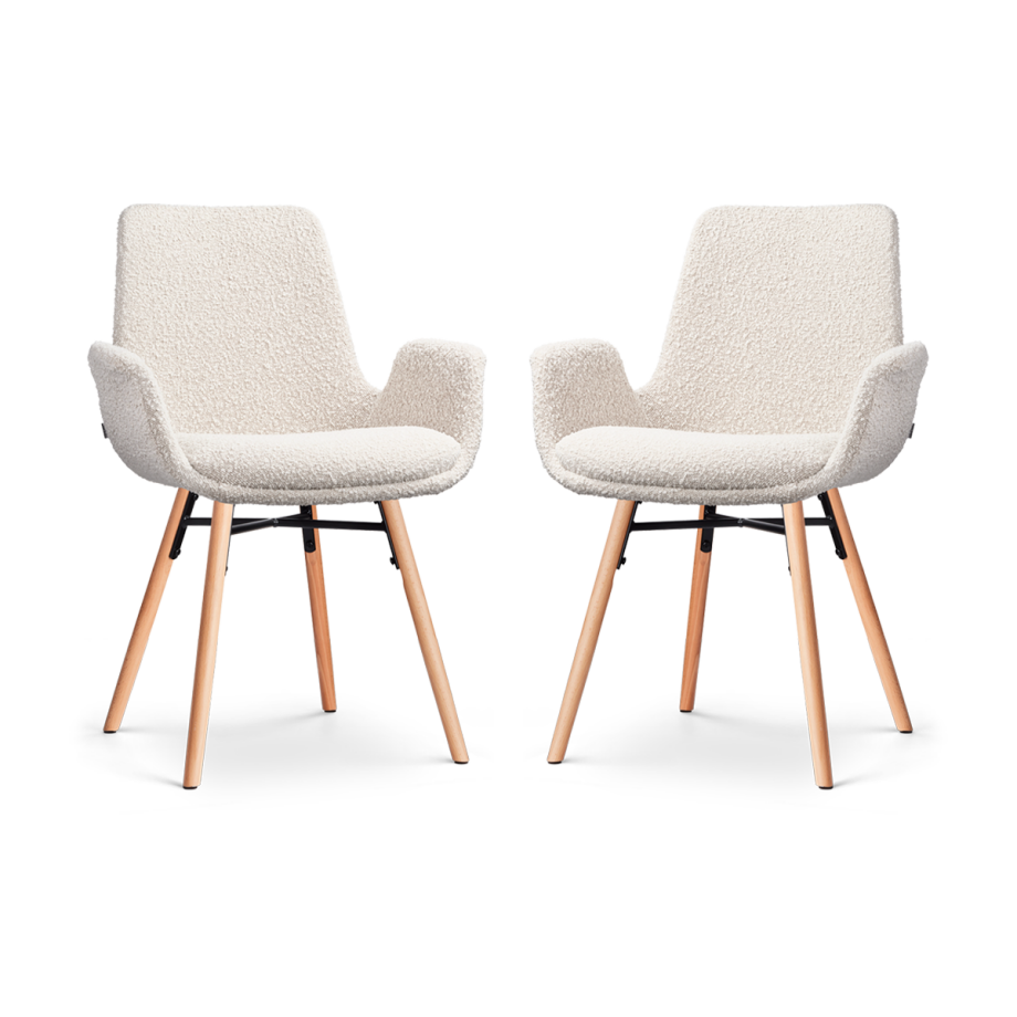 Nena-Eef eetkamerstoel bouclé beige - houten onderstel - set van 2 afbeelding 1