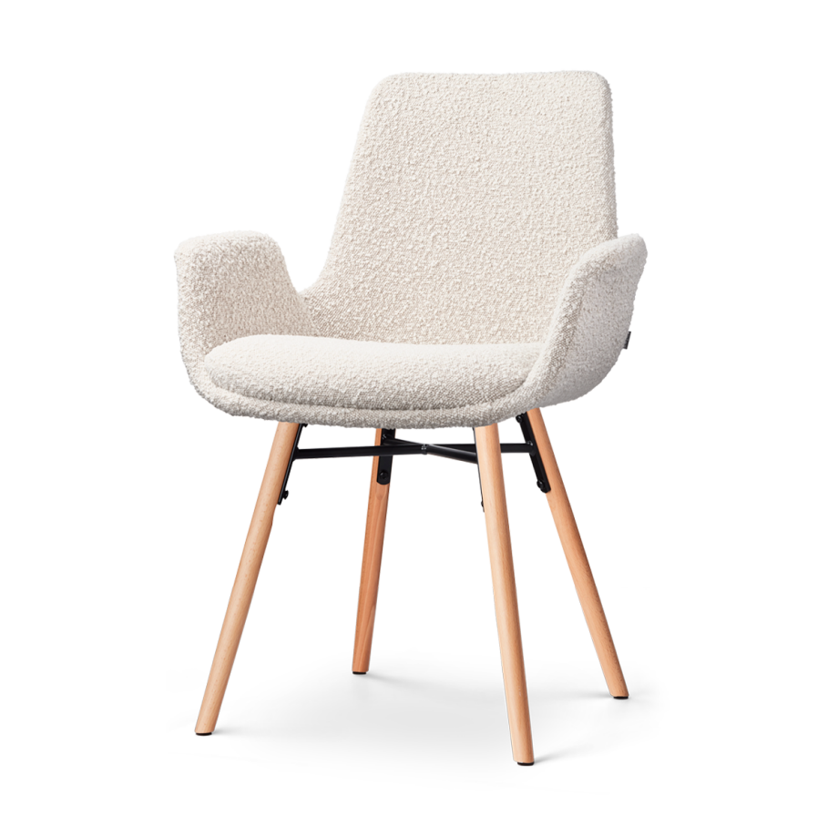 Nena-Eef eetkamerstoel bouclé beige - houten onderstel Nena-Eef eetkamerstoel bouclé beige - houten onderstel afbeelding 1
