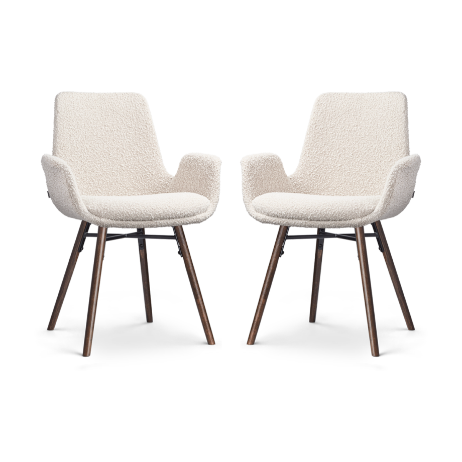 Nena-Eef eetkamerstoel bouclé beige - walnoot houten onderstel - set van 2 afbeelding 1