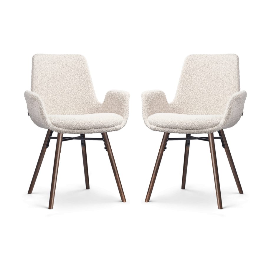 Nena-Eef eetkamerstoel bouclé beige - walnoot houten onderstel - set van 2 afbeelding 1