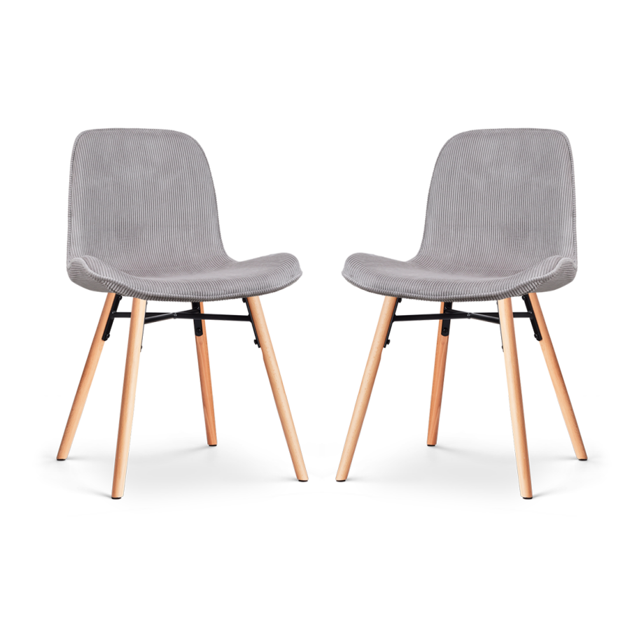 Nena-Fé eetkamerstoel rib warm grijs - houten onderstel - set van 2 Nena-Fé eetkamerstoel rib warm grijs - houten onderstel - set van 2 afbeelding 1