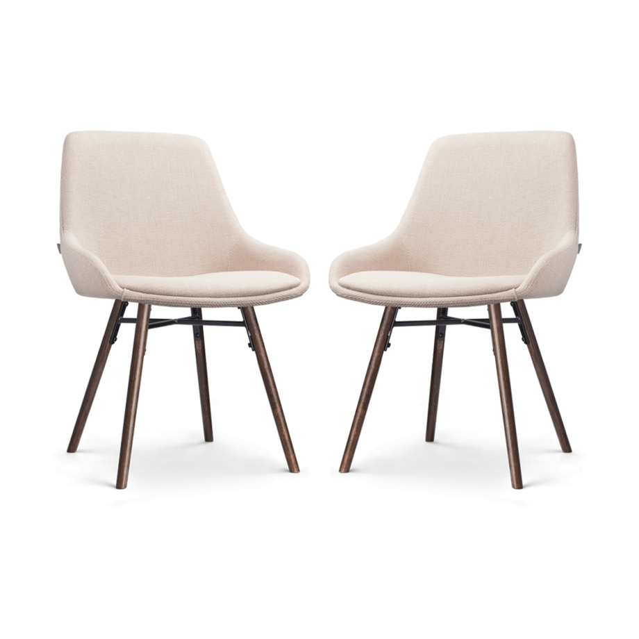 Nena-Isa eetkamerstoel beige - walnoot houten onderstel - set van 2 Nena-Isa eetkamerstoel beige - walnoot houten onderstel - set van 2 afbeelding 1