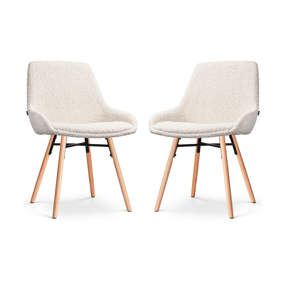 Nena-Isa eetkamerstoel bouclé beige - houten onderstel - set van 2 afbeelding 1