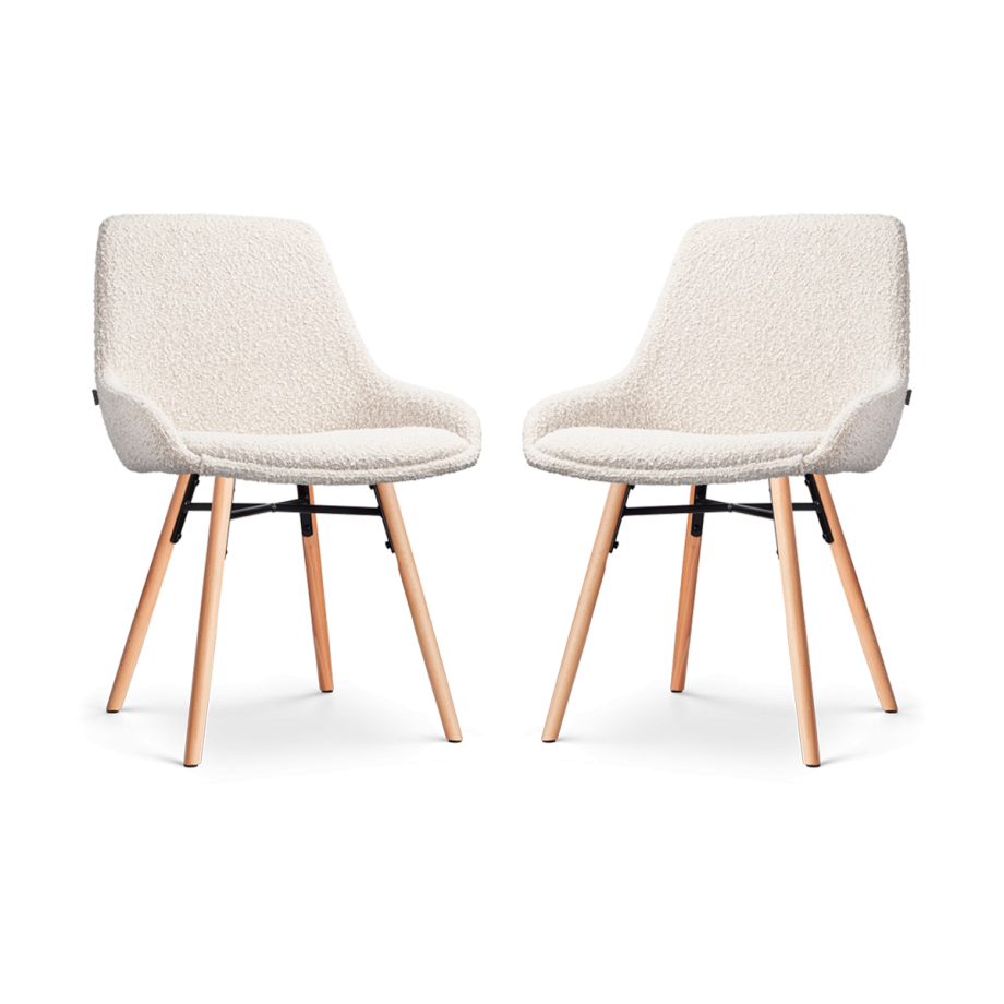 Nena-Isa eetkamerstoel bouclé beige - houten onderstel - set van 2 afbeelding 1