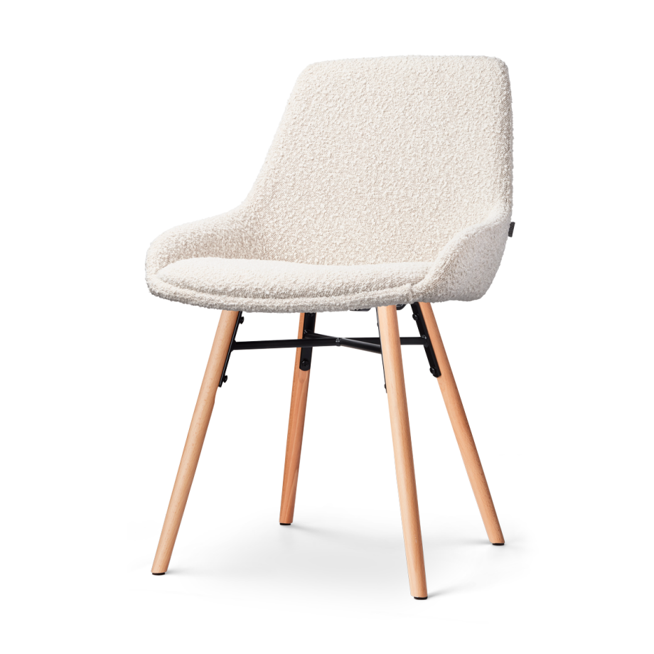 Nena-Isa eetkamerstoel bouclé beige - houten onderstel afbeelding 1