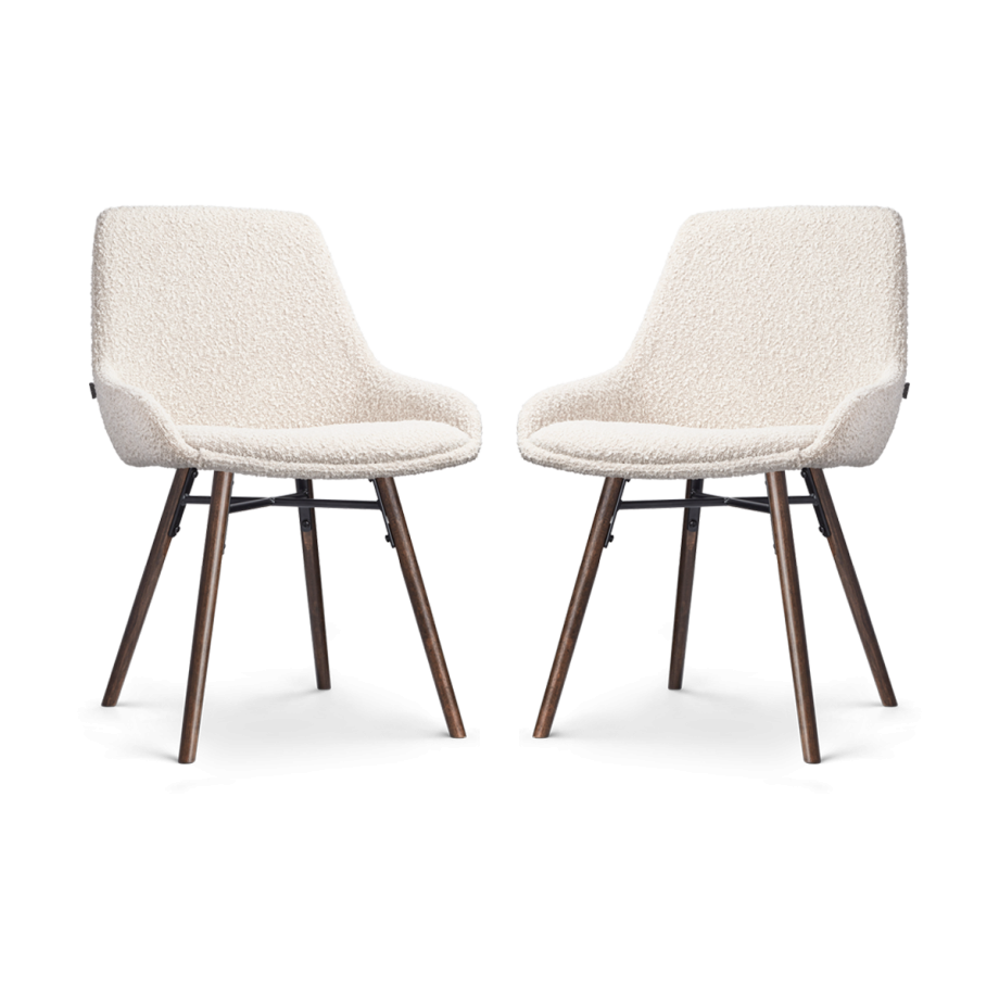 Nena-Isa eetkamerstoel bouclé beige - walnoot houten onderstel - set van 2 afbeelding 1