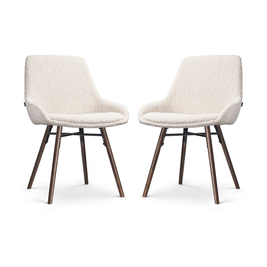 Nena-Isa eetkamerstoel bouclé beige - walnoot houten onderstel - set van 2 afbeelding 1
