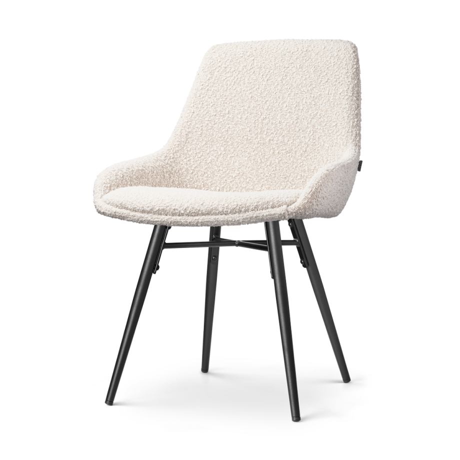 Nena-Isa eetkamerstoel bouclé beige - zwart houten onderstel afbeelding 1