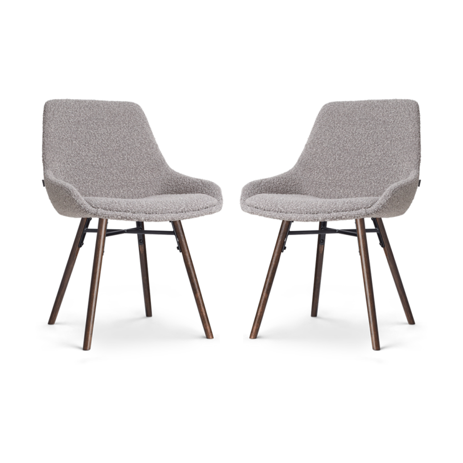 Nena-Isa eetkamerstoel bouclé taupe - walnoot houten onderstel - set van 2 Nena-Isa eetkamerstoel bouclé taupe - walnoot houten onderstel - set van 2 afbeelding 1