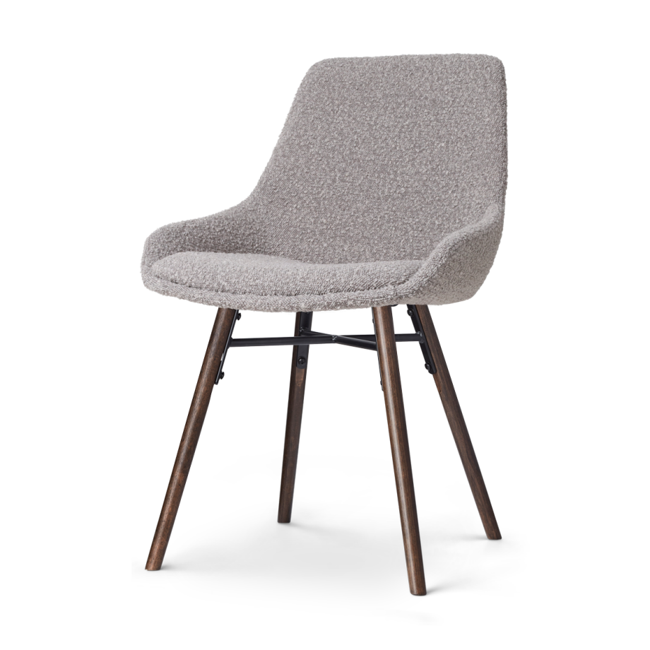 Nena-Isa eetkamerstoel bouclé taupe - walnoot houten onderstel Nena-Isa eetkamerstoel bouclé taupe - walnoot houten onderstel afbeelding 1