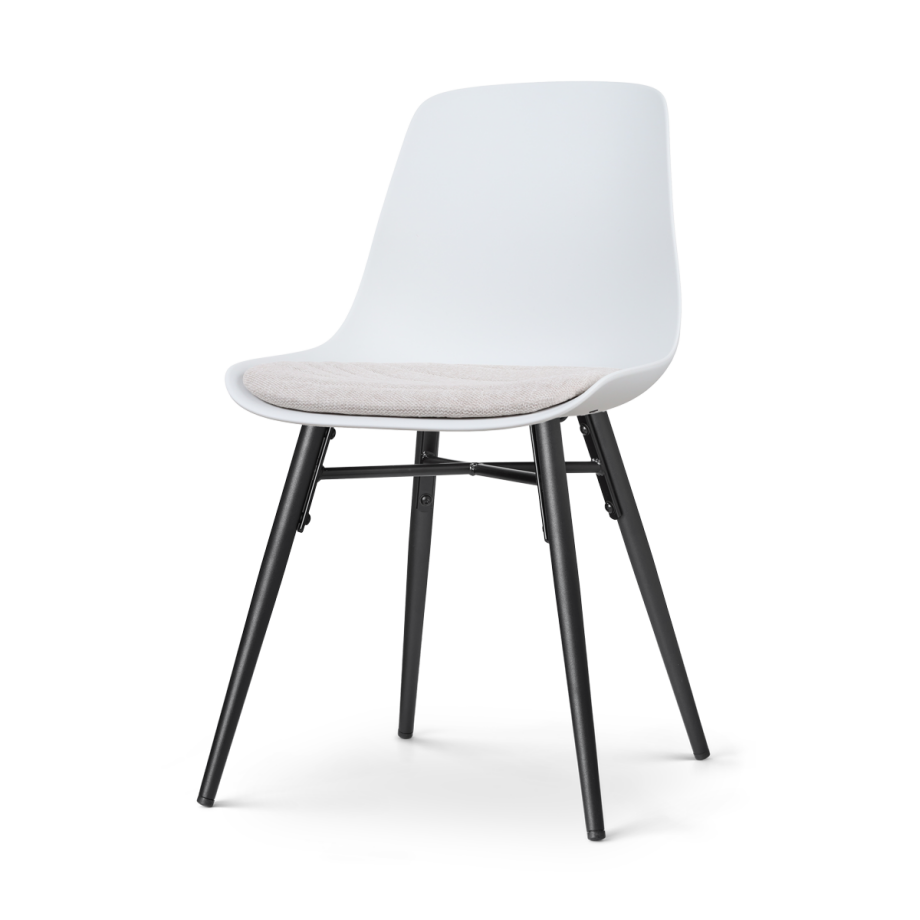 Nena-Liv eetkamerstoel wit met beige zitkussen - zwart houten onderstel afbeelding 1