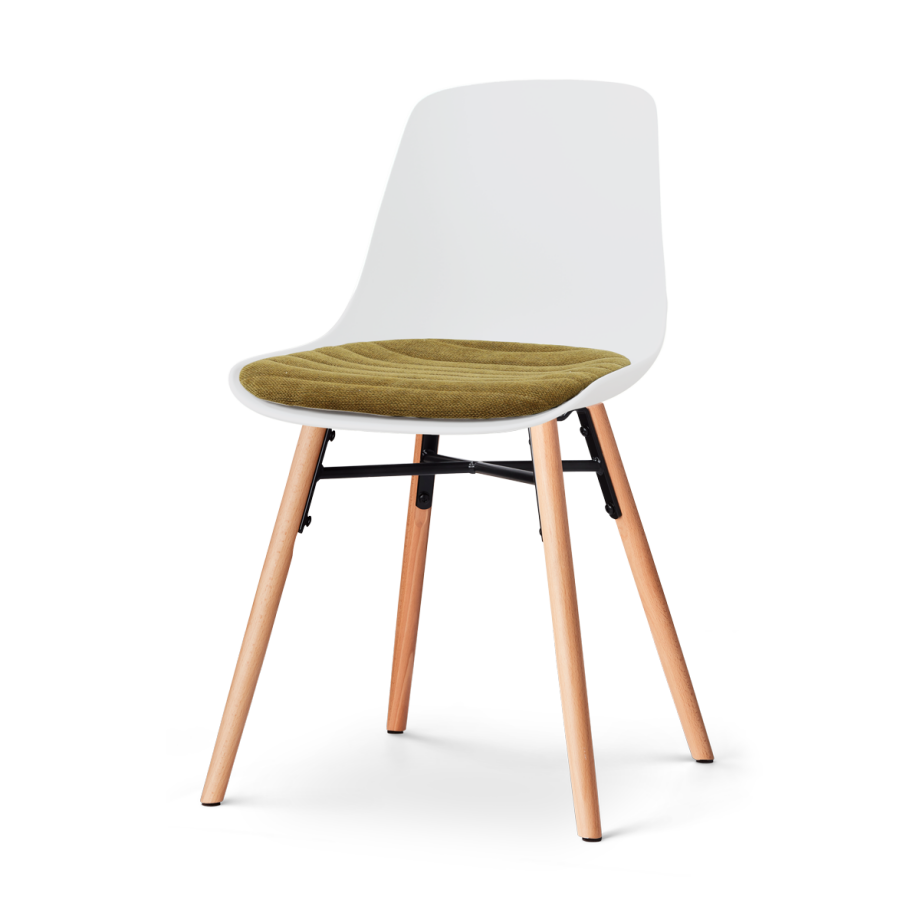 Nena-Liv eetkamerstoel wit met mosgroen zitkussen - houten onderstel afbeelding 1