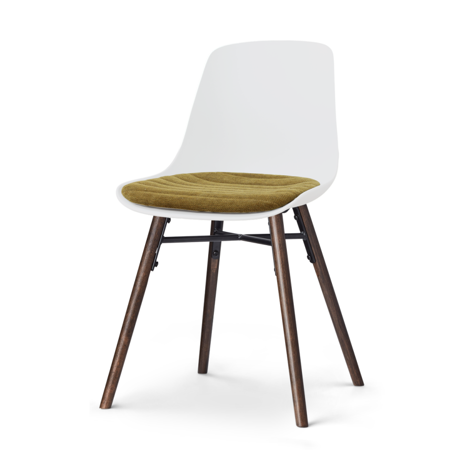 Nena-Liv eetkamerstoel wit met mosgroen zitkussen - walnoot houten onderstel afbeelding 1