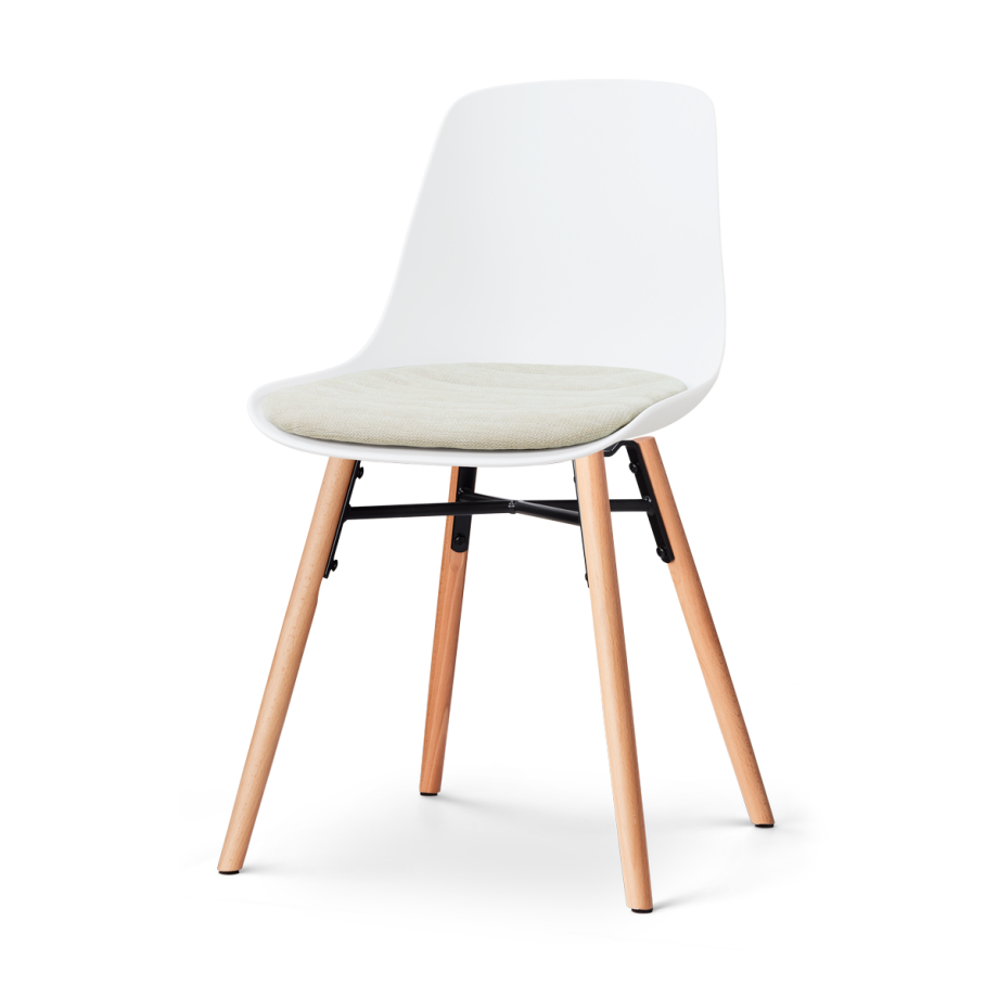 Nena-Liv eetkamerstoel wit met naturelbeige zitkussen - houten onderstel afbeelding 1