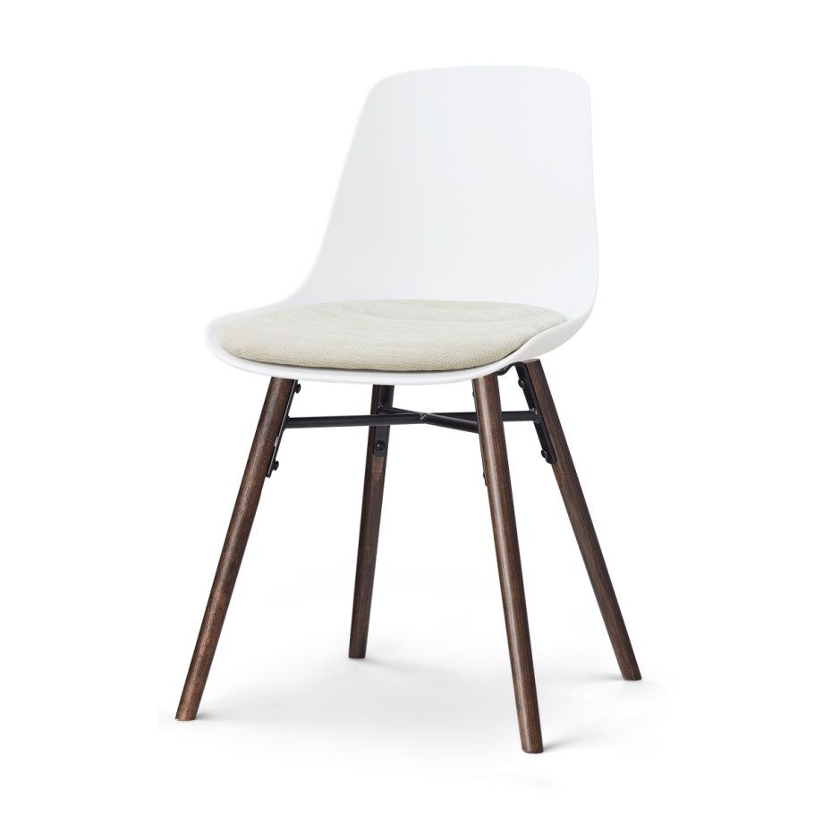 Nena-Liv eetkamerstoel wit met naturelbeige zitkussen - walnoot houten onderstel afbeelding 1