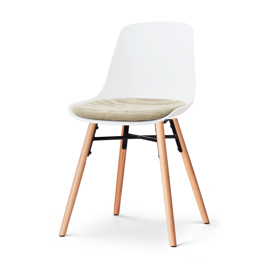 Nena-Liv eetkamerstoel wit met nougatbruin zitkussen - houten onderstel afbeelding 1